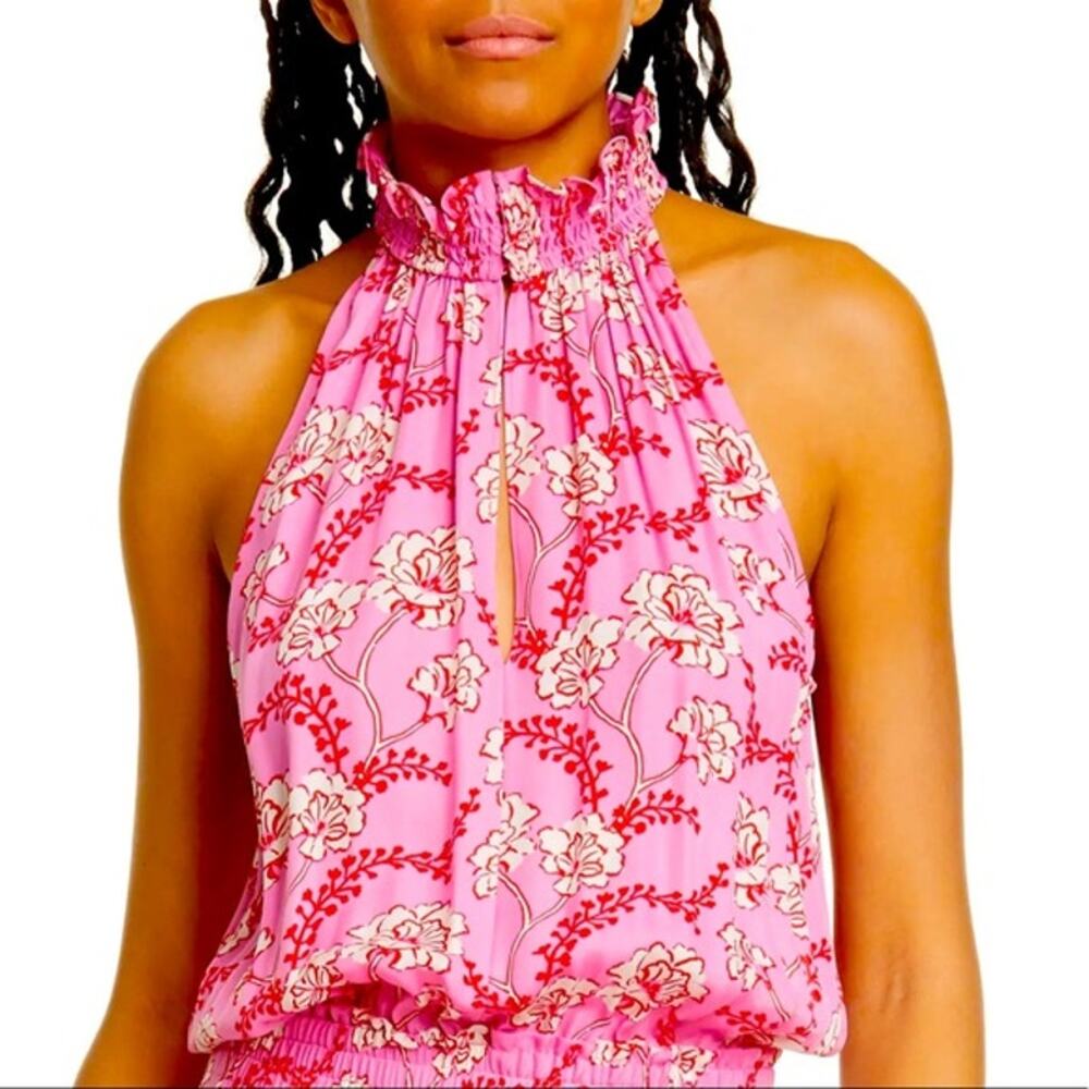 A.L.C. ALC High Neck Pink Floral Silk Halter Blouse Top 6